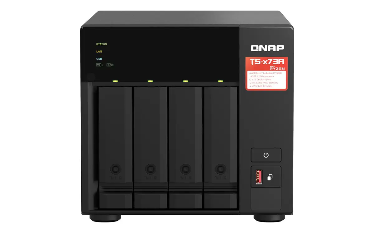 QNAP - TS-473A-8G NAS AMD Ryzen Embedded V1500B 8GB SO-DIMM DDR4 4x 2.5/3.5inch SATA 6Gbps 2x M.2 2280 NVMe PCIe Gen3 x1 slots