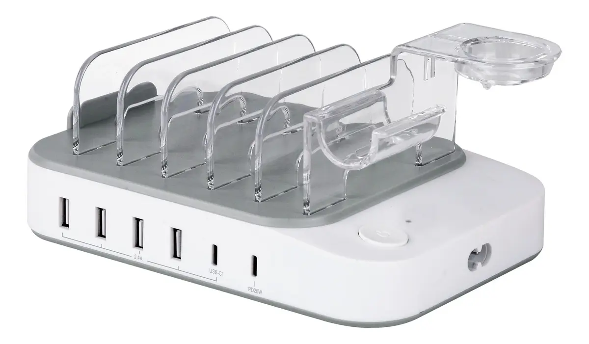 DELTACO - USB charging station, 4x USB-A, 1x USB-C 2.4A, 1x USB-C PD 20W