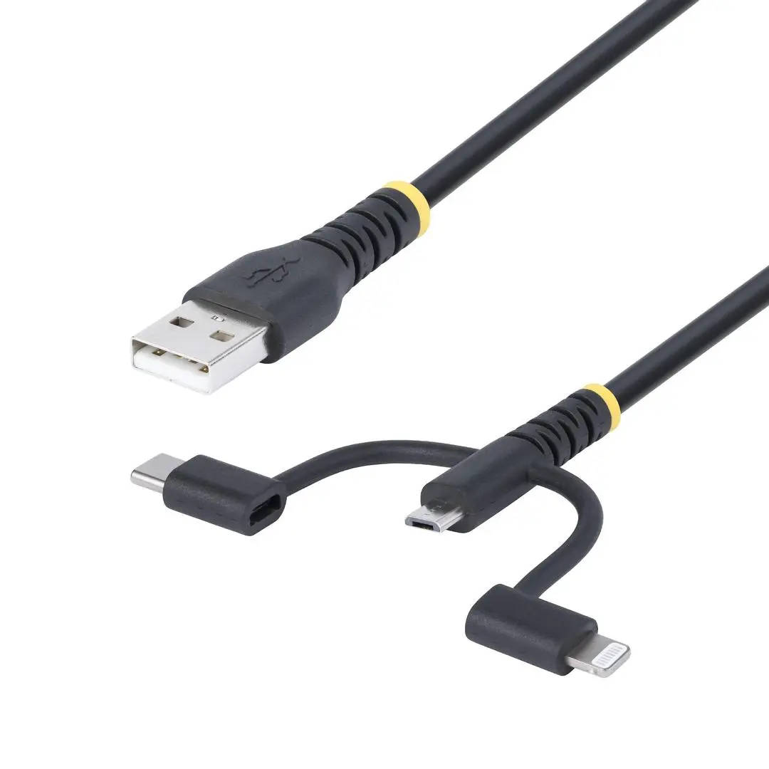 STARTECH - RUGGED USB MULTI CHARGING CABLE USB TO LIGHTNING/MICRO-USB/TYPE- CABL