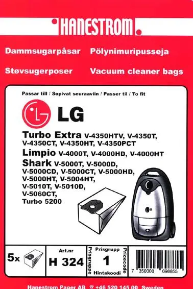 HANESTRÖM - Dammsugarpåsar LG SHARK V-5000T 5P