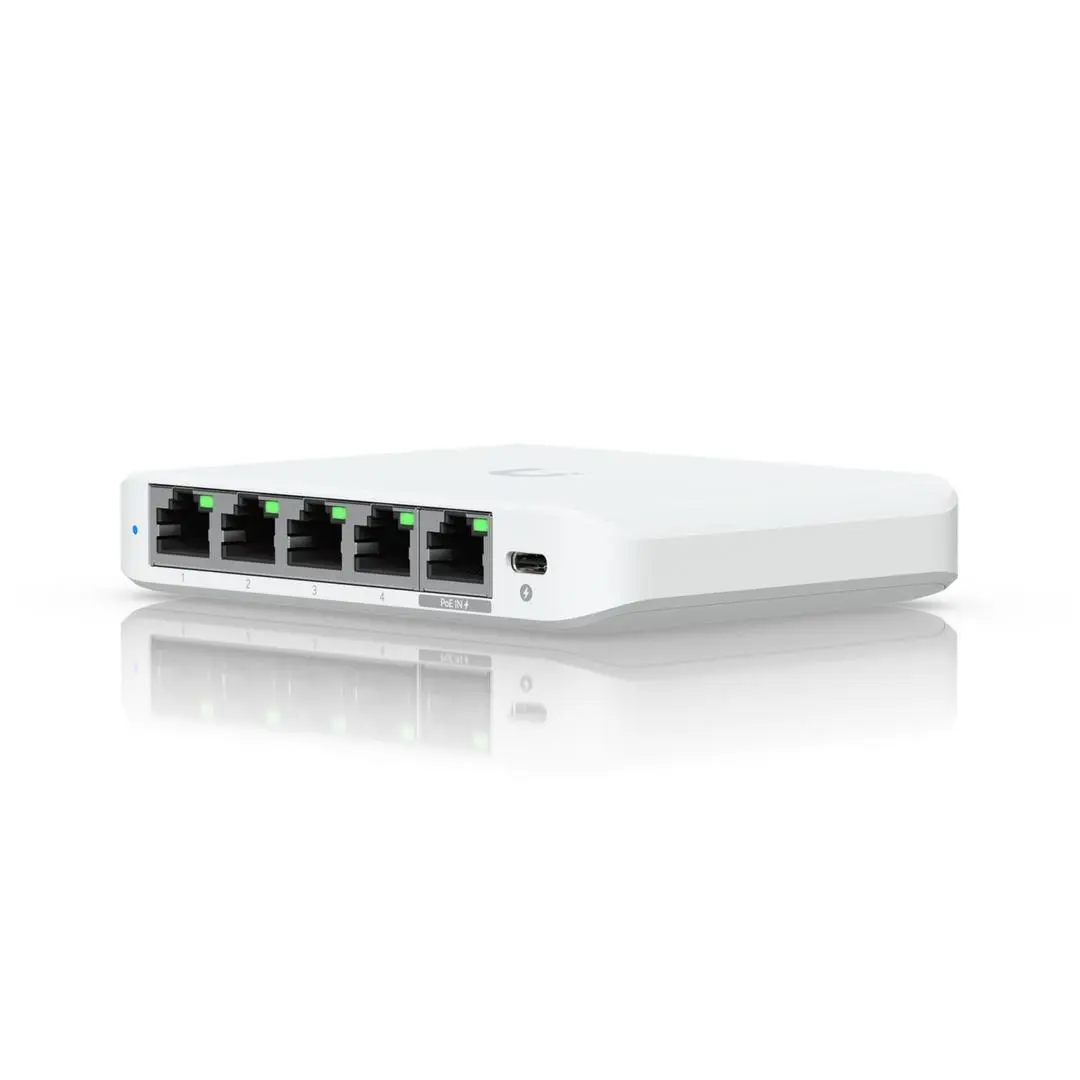 Ubiquiti - UniFi Flex Mini 2.5G Kompakt 5-porters 2.5G-switch som får strøm fra PoE eller USB-C-adapter