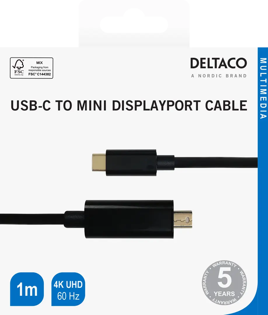 DELTACO - USBC miniDisplayPort cable 4K UHD gold plated 1m black