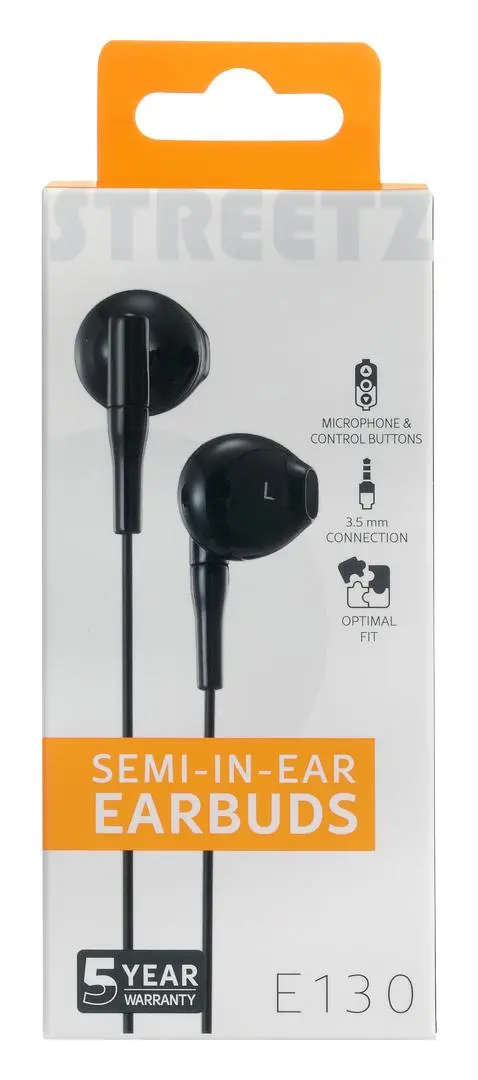 STREETZ - E130 Semi-in-ear headset, answer button, 3.5mm, mic, black