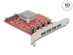 Delock - PCI Express x4 Card to 4 x external SuperSpeed USB 10 Gbps (USB 3.2 Gen 2) USB Type-A female - USB-adapter - PCIe 3.0 x4 - USB 3.2 Gen 2 x 4