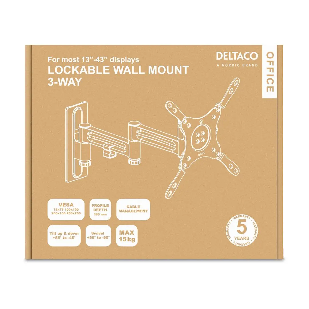 DELTACO - Office Lockable 3-way Monitor Mount,13"-42",15kg,75x75-200x200