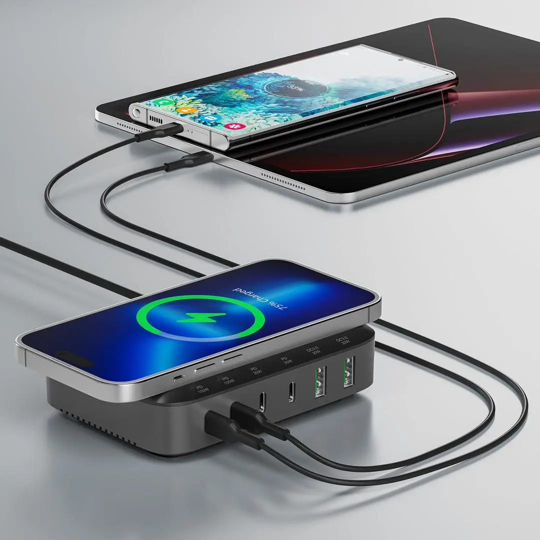 4smarts - 7in1 GaN Charging Station 100W with Wireless charging, black