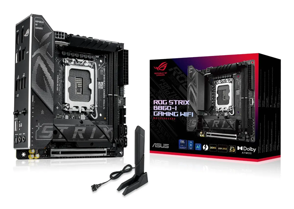 ASUS - ROG STRIX B860-I GAMING WIFI Hovedkort LGA 1851, mini-ITX, B860, DDR5, 1x PCIe 5.0, 2x M.2