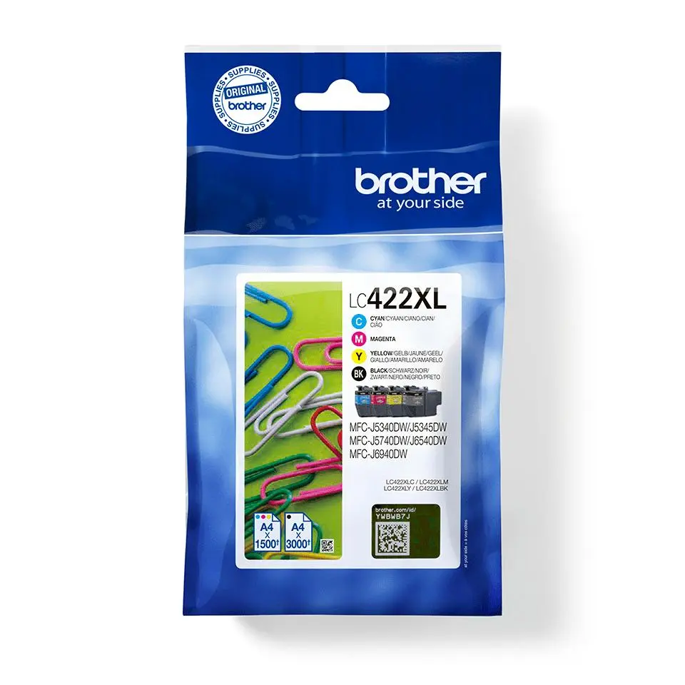 Brother LC 422XL Ink (Black Yellow Cyan Magenta) 4-Pack