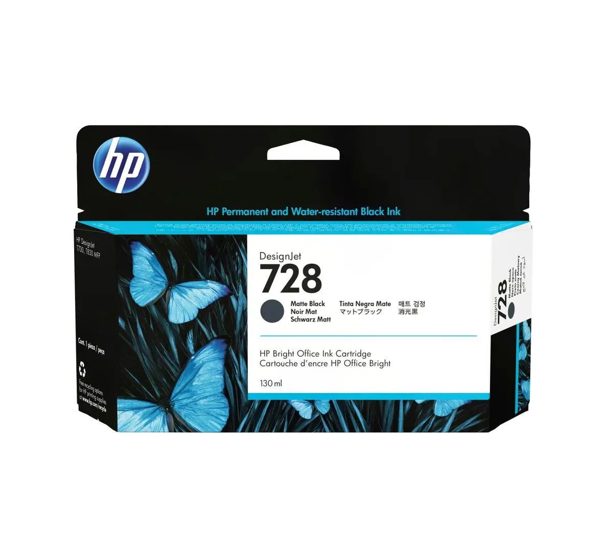HP - 728 130-ML MATTE BLACK DESIGNJET INK CARTRIDGE SUPL