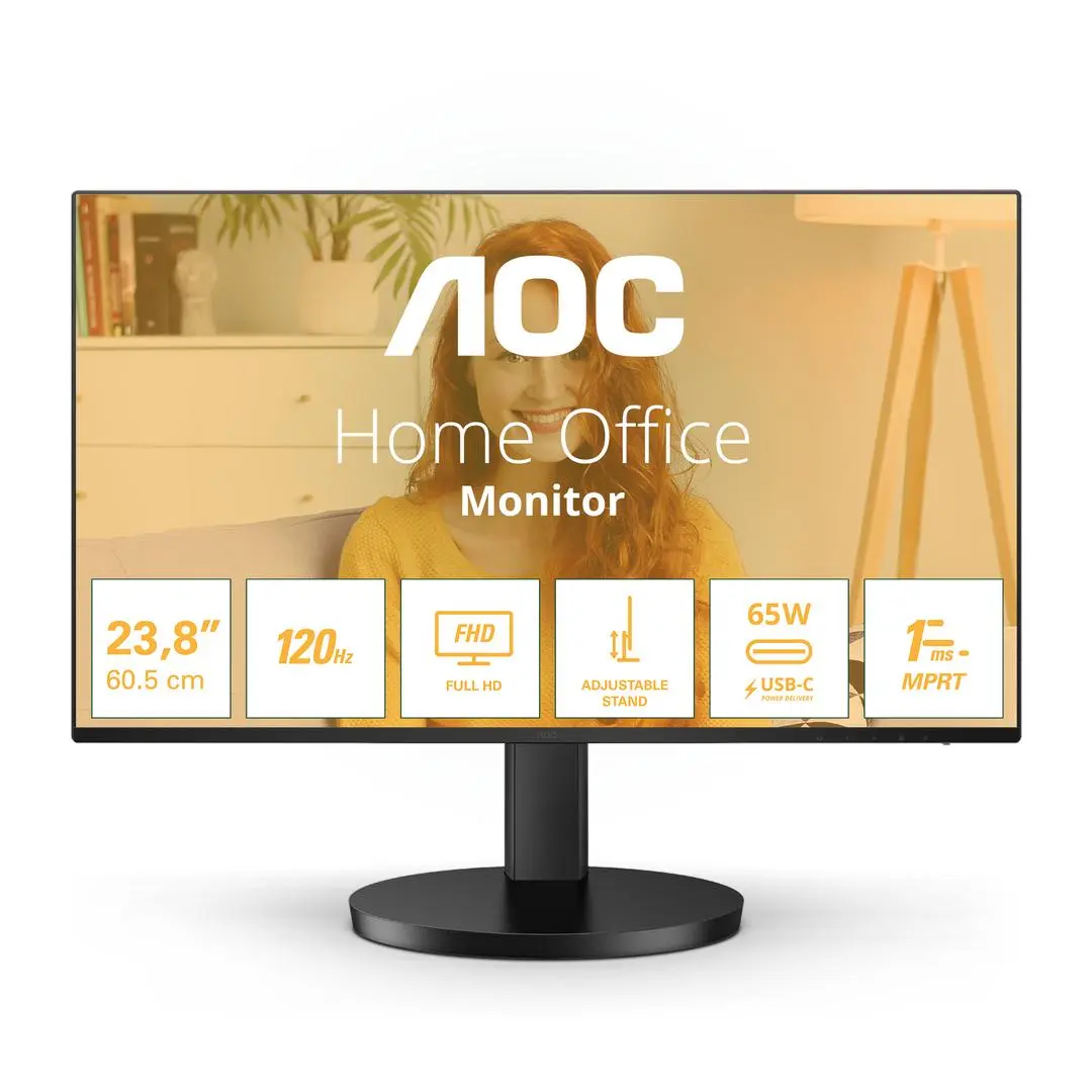 AOC - 27B3CF2 27inch 1920x1080 100Hz IPS Flat H/A 110mm 65W AdaptiveSync USB HUB SPEAKERS Low Blue Light USB C HDMI 250cd/m2