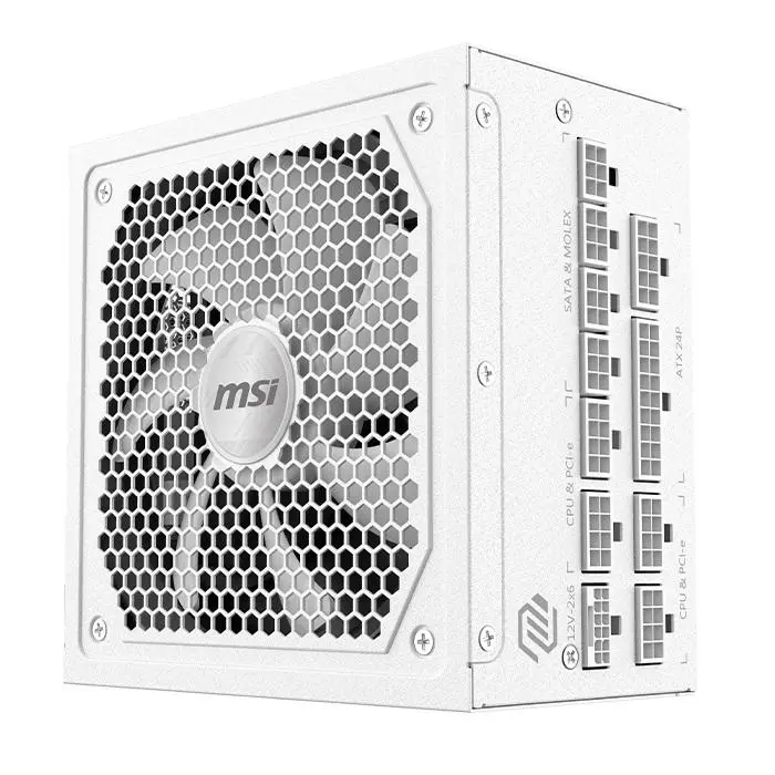 MSI MAG A1000GL PCIE5 WHITE Strømforsyning (PSU) - 1000 mAh - 135 mm - ATX 3.1 - 80 Plus Gold sertifisert