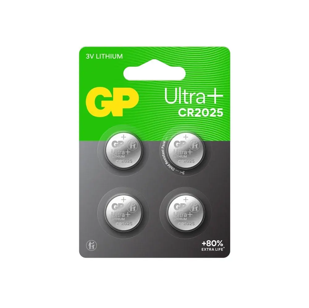 GP - Ultra Plus Lithium Cell Battery CR2025, 3V (4-pack)