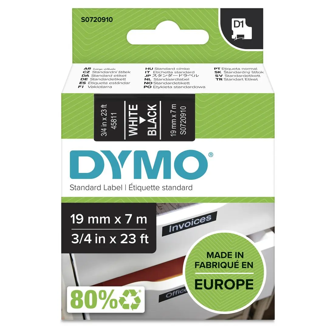 DYMO - D1 19mm Hvit/Sort