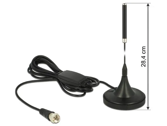 DELOCK - DAB+ antenn, F hane, RG-174, 21dBi, 2m kabel, magnetfot, svart