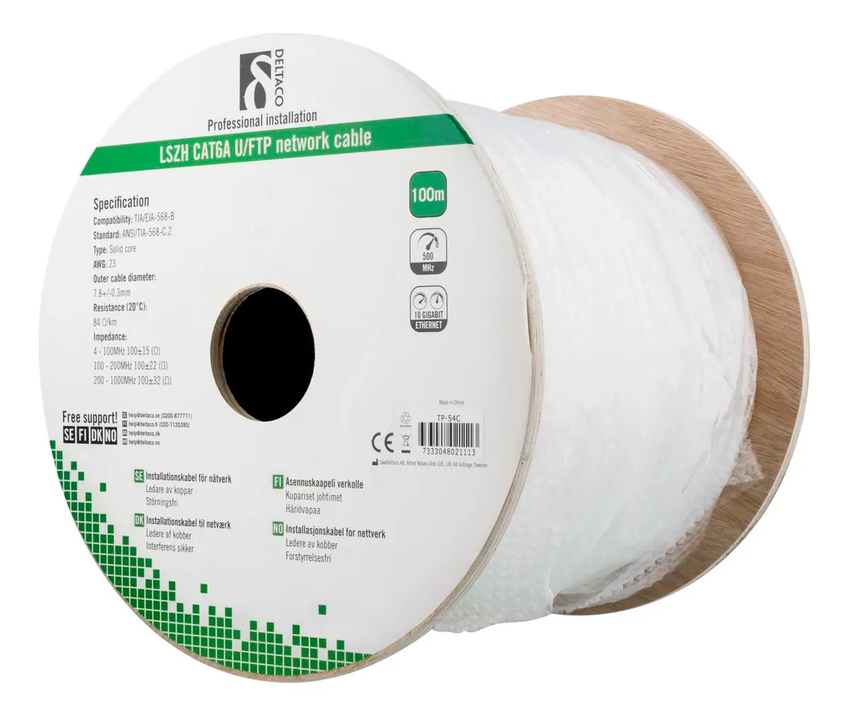 DELTACO - CAT6A /UFTP 100m White Solid