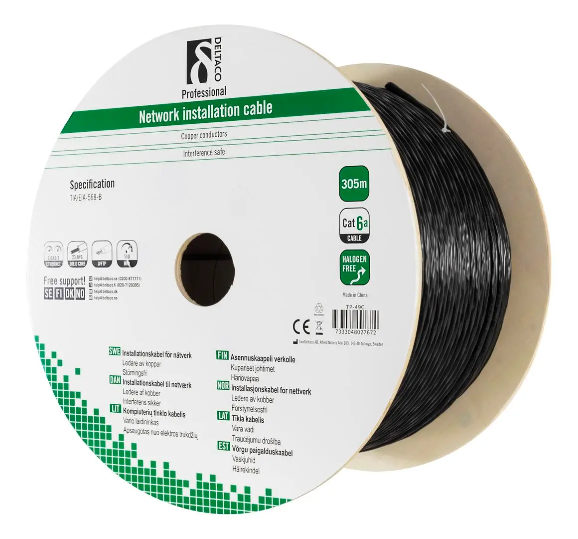 Deltaco - samlet kabel - 305 m - svart