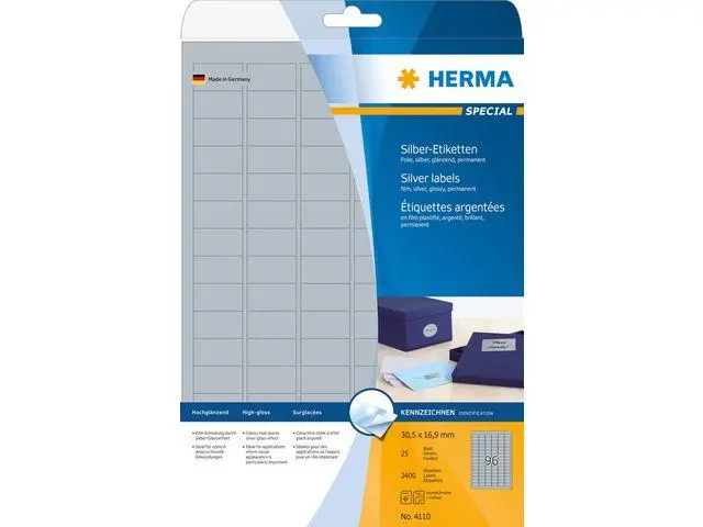 Herma - Special - Polyester - blank - permanent selv-adhesiv - sølv - 30.5 x 16.9 mm 2400 etikett(er) (25 ark x 96) filmetiketter