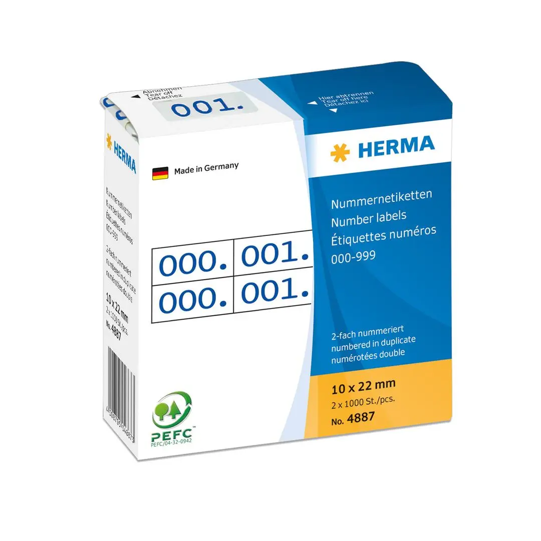 Herma - Nummeretiketter 0-999 dobbel blå 10x22mm