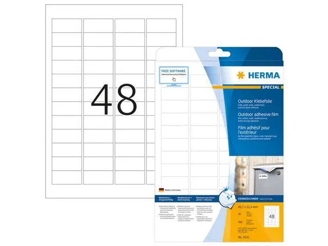 Herma - Special - Polyetylen (PE) - matt - selv-adhesiv - hvit - 45.7 x 21.2 mm 480 etikett(er) (10 ark x 48) filmetiketter