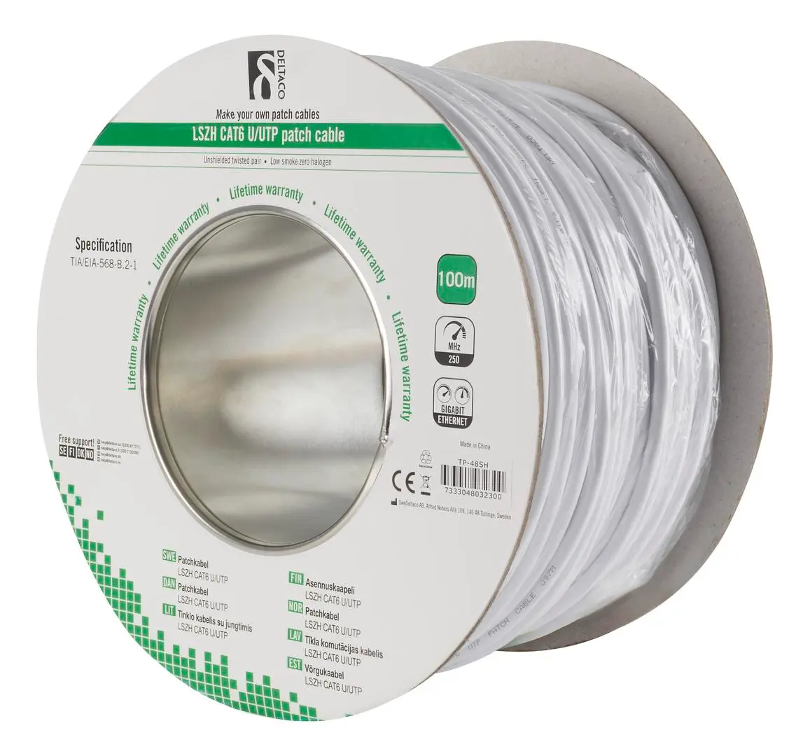 Deltaco - TP-48SH - samlet kabel - 100 m - hvit