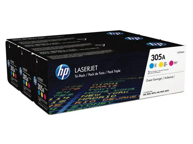 HP - 305A 3-pakning cyan/magenta/gul originale LaserJet-tonerkassetter
