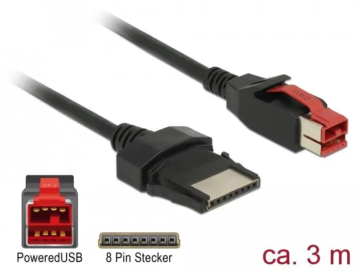 Delock - Strømforsynt USB-kabel - USB PlusPower (24 V) til 8-pins (1x8) PoweredUSB Remote Side - 3 m