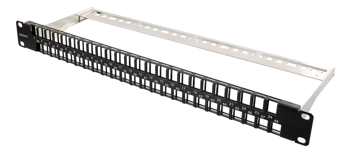 DELTACO - 19" Keystone patch panel, 48 ports, 1U, aluminium, black