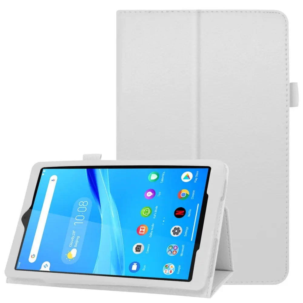 Lenovo Tab M8 (2nd Gen.) 8" Litchi Skinn Deksel med Magnetisk Lukking & Stativfunksjon - Hvit