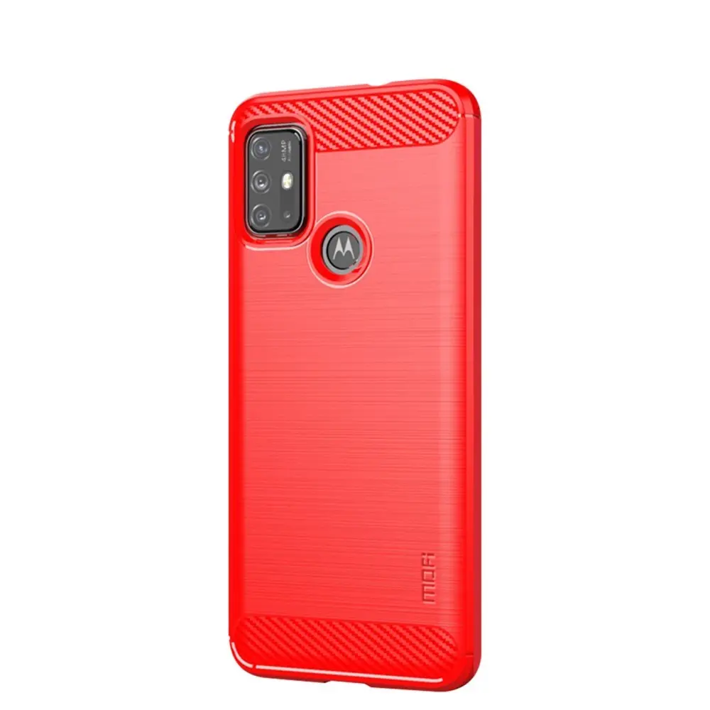 Motorola Moto G10 / G20 / G30 Mofi Brushed Carbon Fiber Fleksibelt Plast Deksel - Rød