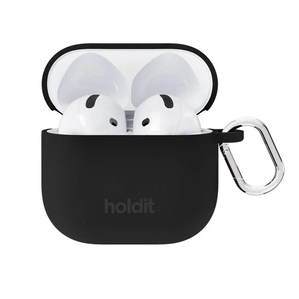 Apple AirPods (5. & 4. Gen.) Holdit Silicone Case m. Karabinkrok - Black