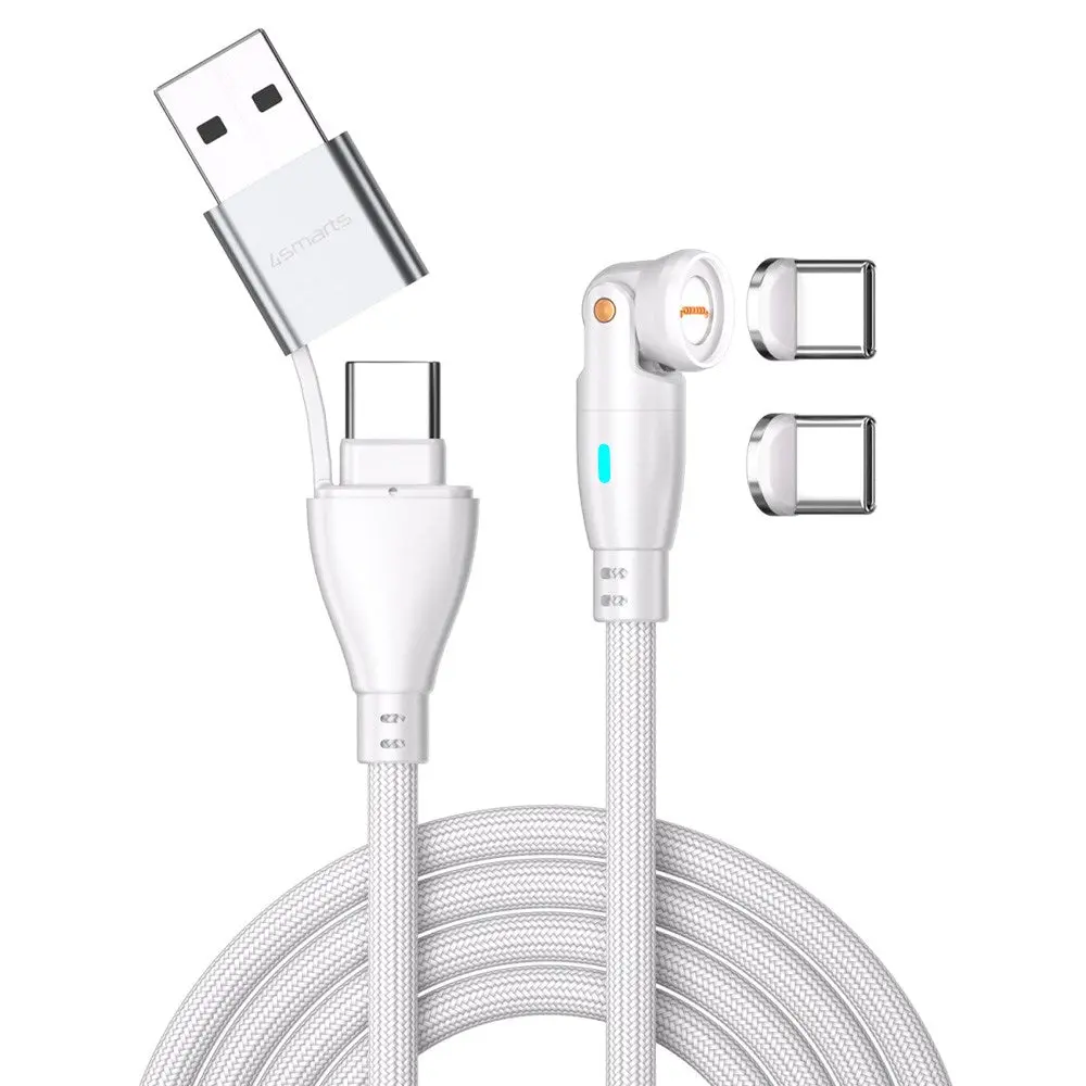 4smarts GravityCord Magnetisk Kabel m. USB-C/A - 100W - 1.8m - Hvit