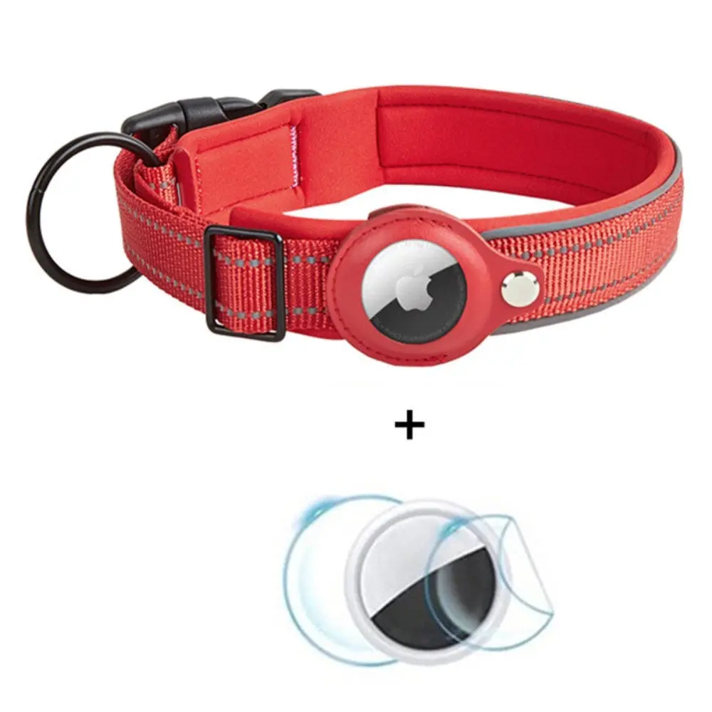 Hundehalsbånd med Holder for AirTag 1. & 2. Gen. - Størrelse S (30-37 cm) - Rød