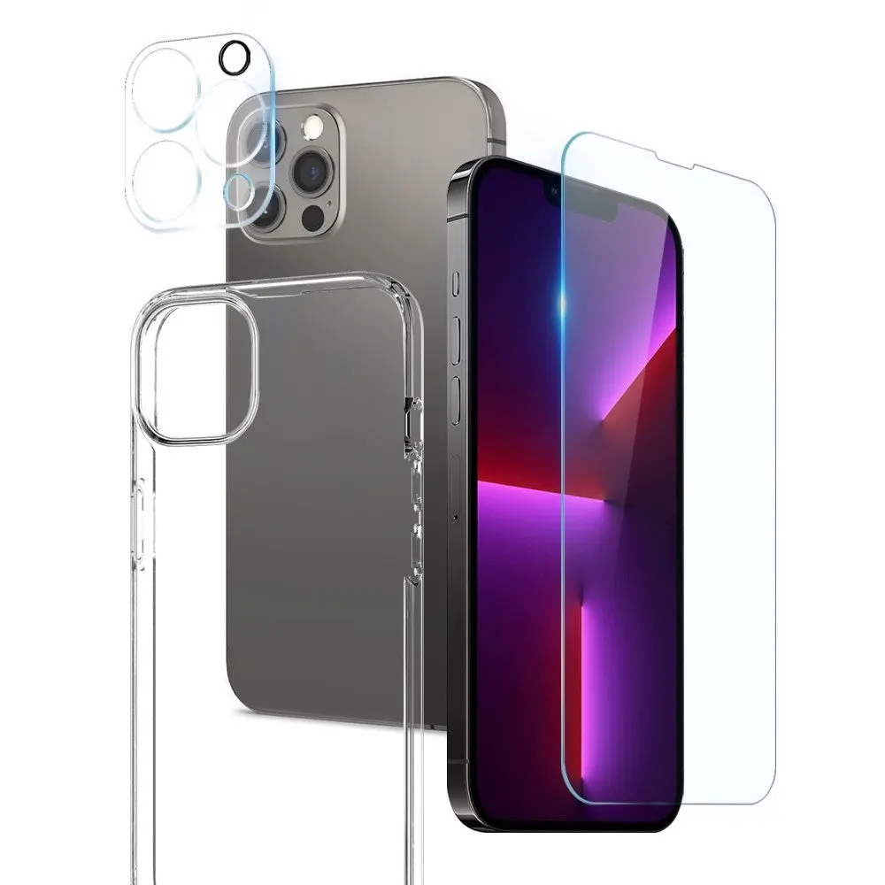 NORTHJO iPhone 13 Pro | 3-i-1 360° Beskyttelsessett med Deksel | Skjermbeskytter | Kameralinsebeskytter - Gjennomsiktig
