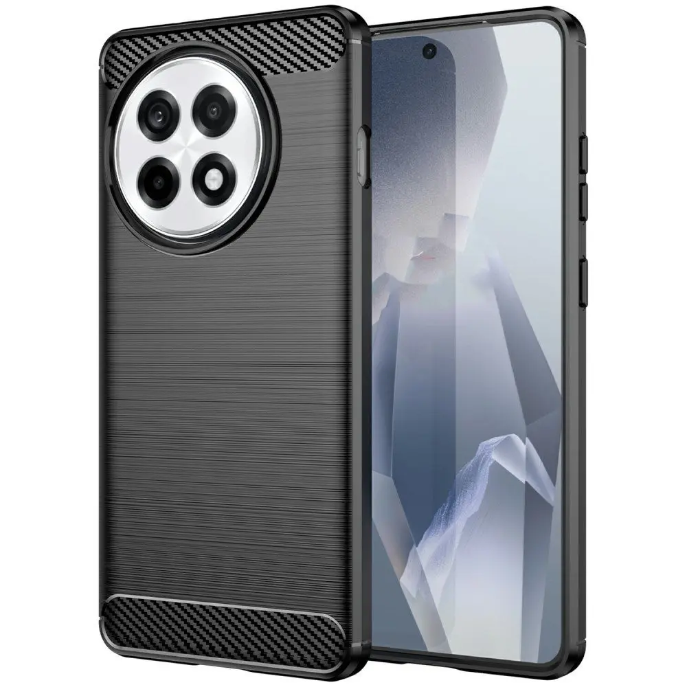 EIDERWOOD OnePlus 13R Brushed Carbon Fiber Fleksibelt Plast Deksel - Svart