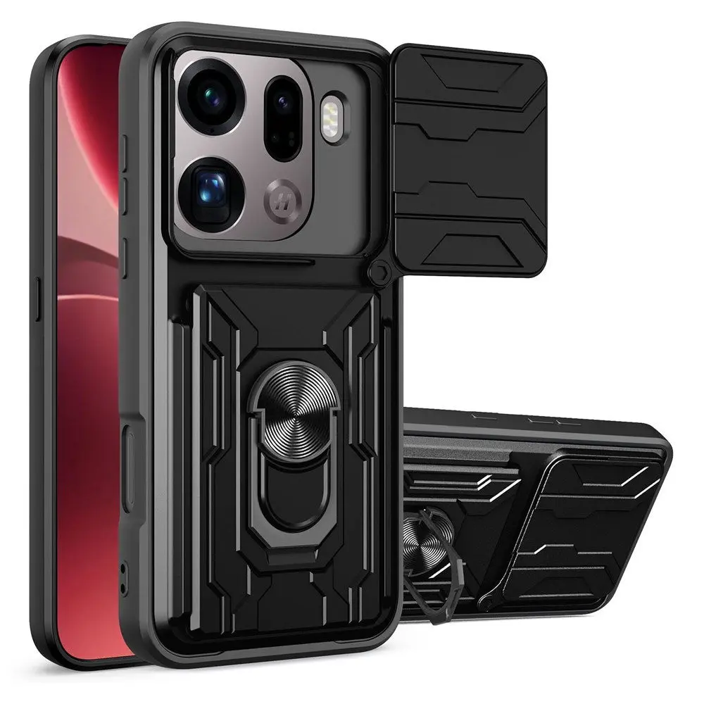 OPPO Find X9 Pro EIDERWOOD Håndverker Deksel med 360° Roterbar Camslider / Kickstand / Kortholder - Svart