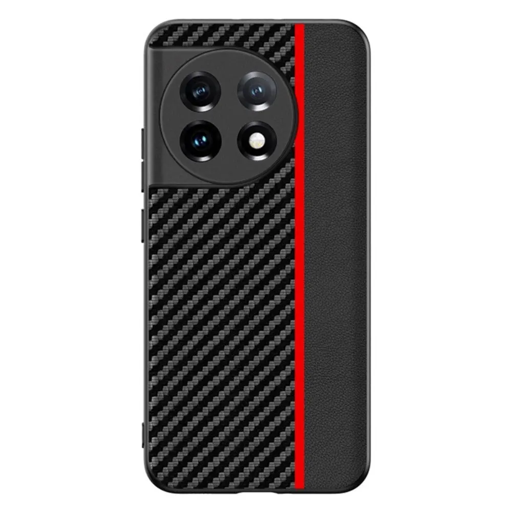 One Plus 11 Karbon Plast & Kunstskinn Deksel - Svart / Rød