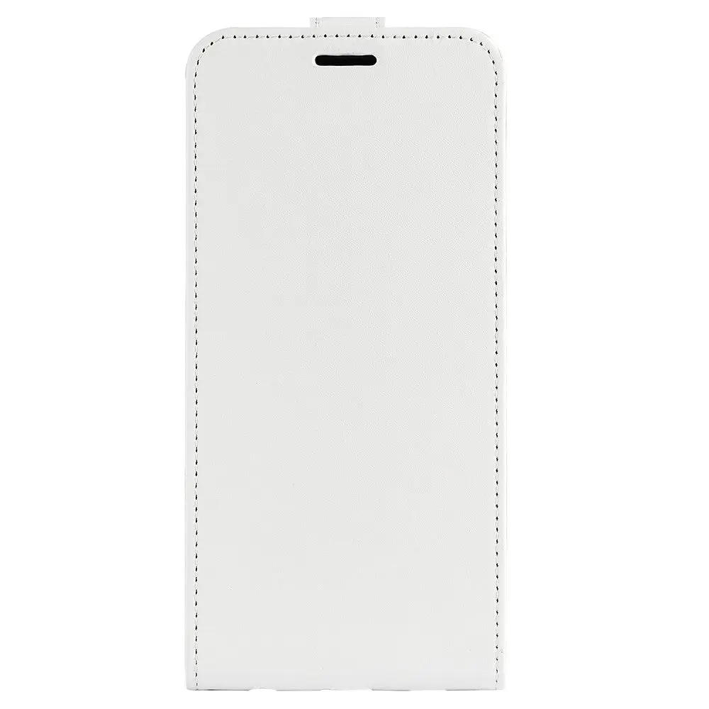 iPhone 15 Vertikalt Flip Kunst Skinn Deksel med Lommebok - Hvit