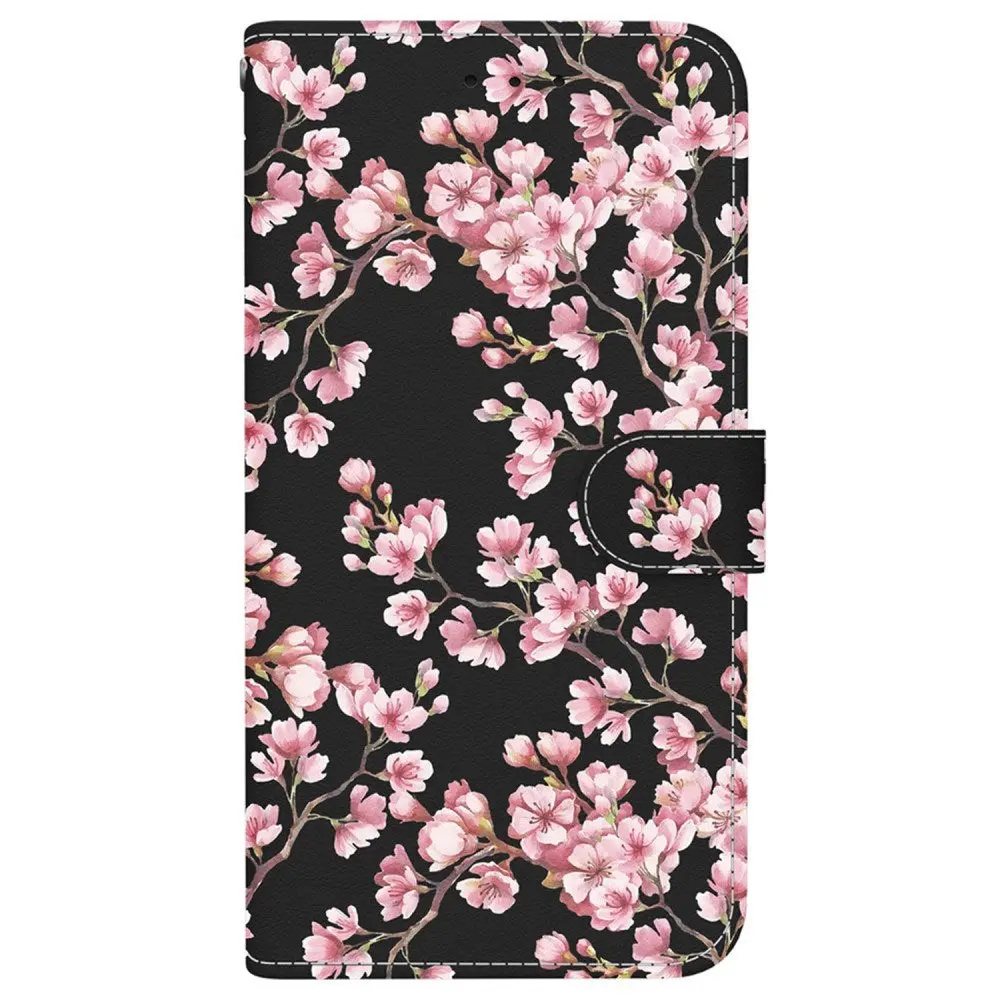 EIDERWOOD iPhone 17e / 16e Kunstskinn Deksel med Lommebok og Stropp - Svart med Blomster
