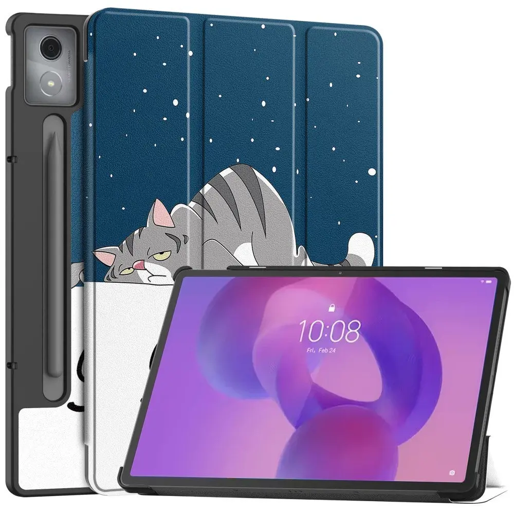 EIDERWOOD Lenovo IdeaTab Pro Tri-Fold Kunstskinn Flip Deksel m. Mønster - Katt