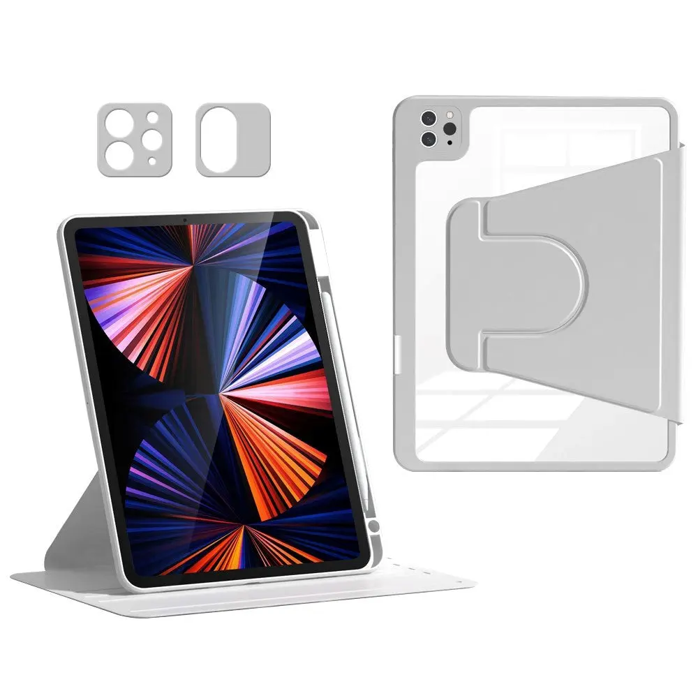iPad Air 11-10.9" (2026-2020) / Pro 11" (2022-2018) Hybrid Flip Deksel m. Pennholder og Kameralinsebeskytter - Grå / Gjennomsiktig