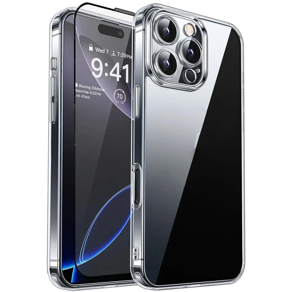 iPhone 16 Pro Max RURIHAI 2-i-1 Beskyttelsessett m. Fleksibelt Plast Deksel & Skjermbeskyttelsesglass - Gjennomsiktig