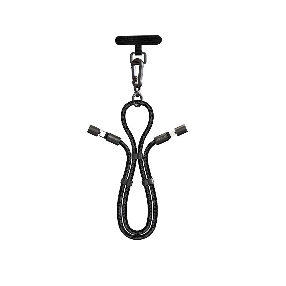 Devia 2-i-1 Regulerbar Mobilstropp & USB-C til Lightning Kabel - Svart