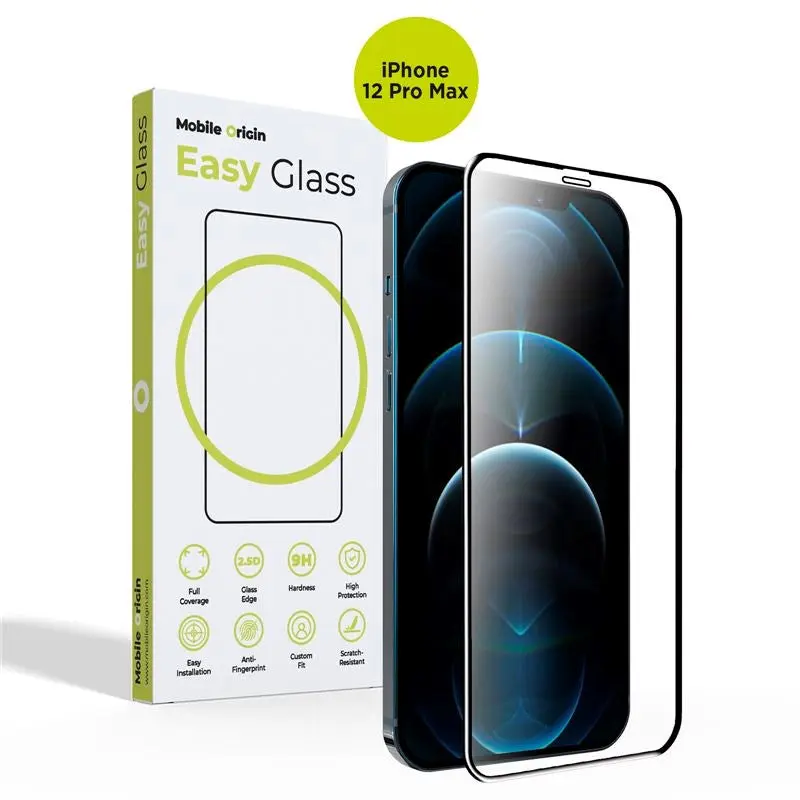 iPhone 12 Pro Max Mobile Origin EasyGlass Skjermbeskytter - Gjennomsiktig / Svart Kant