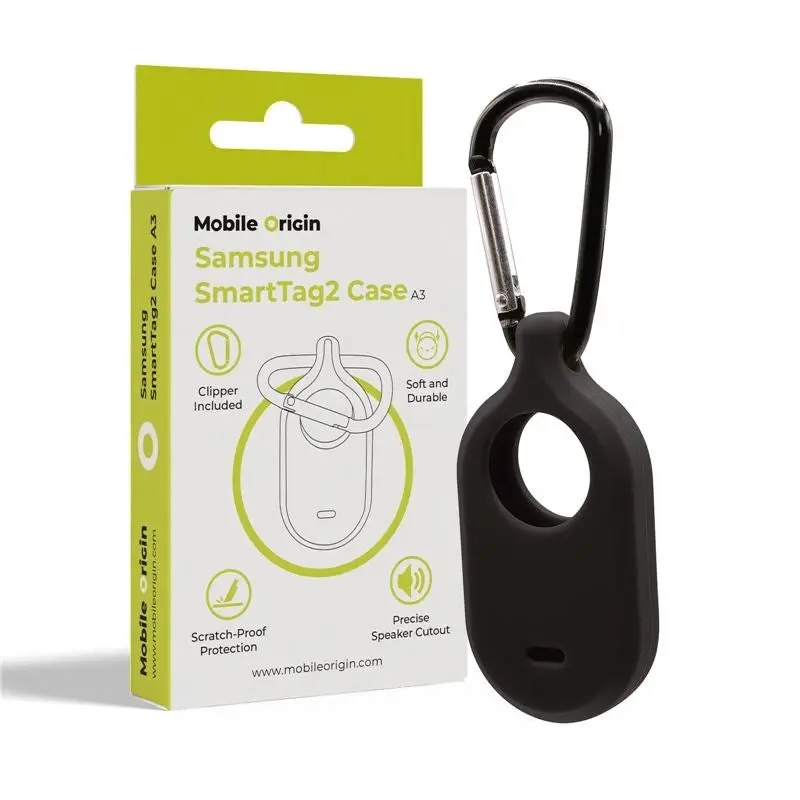 Mobile Origin Samsung Galaxy SmartTag2 Silikon Deksel med Karabinkrok - Svart