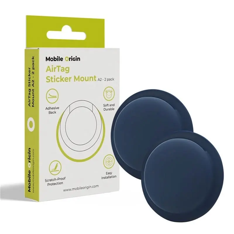 Mobile Origin Silikon AirTag 1. & 2. Gen.-Holder med Selvklebende Bakside – 2 stk. - Blå