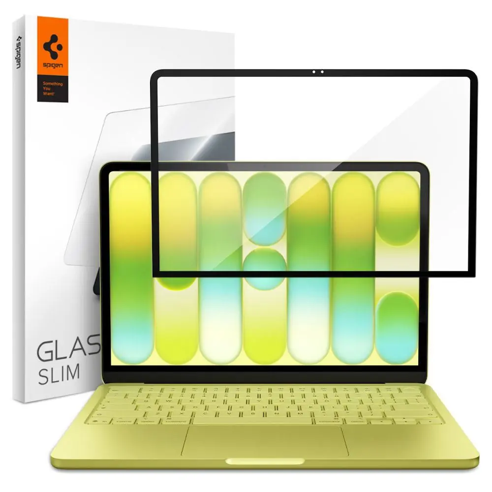 MacBook Neo 13 A18 Pro (2026) Spigen Glass tR Slim Herdet Skjermbeskyttelsesglass - Gjennomsiktig / Svart Kant