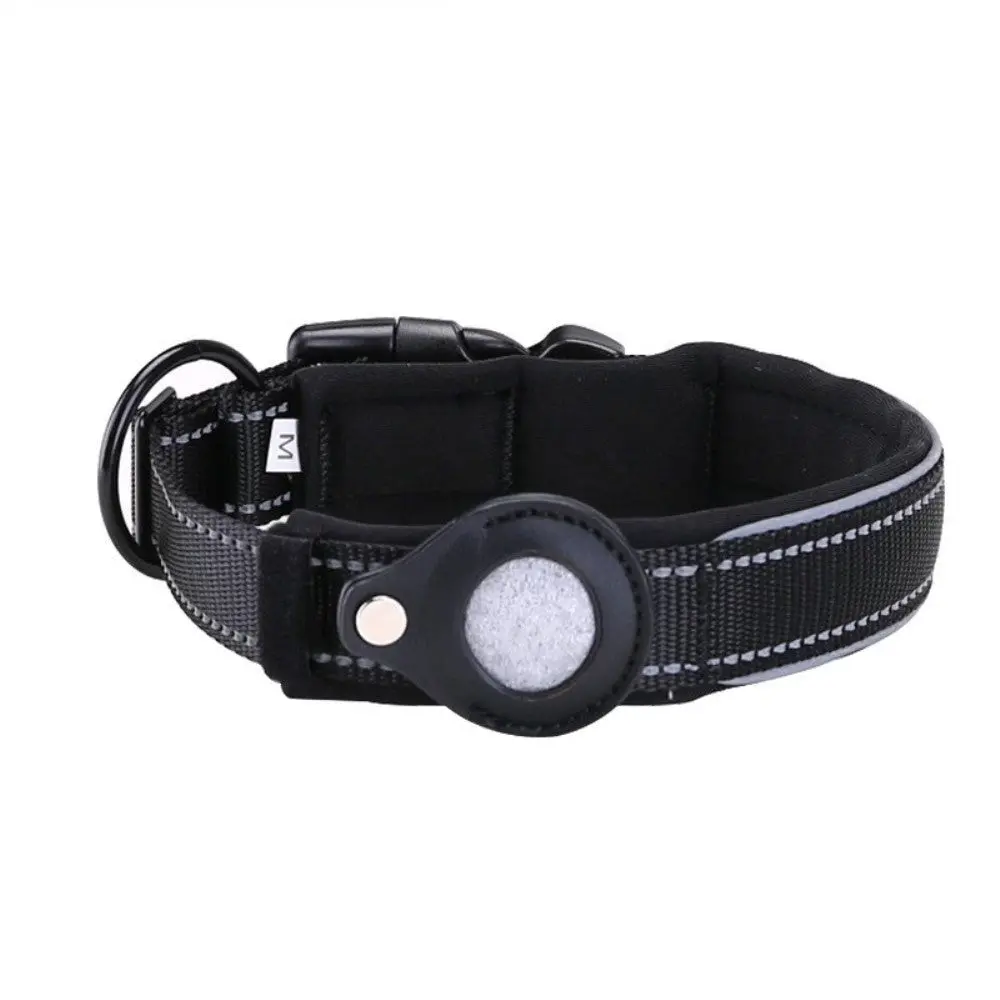 Hundehalsbånd med AirTag 1. & 2. Gen. Leather Deksel & Reflectors - M - 40-45 cm.