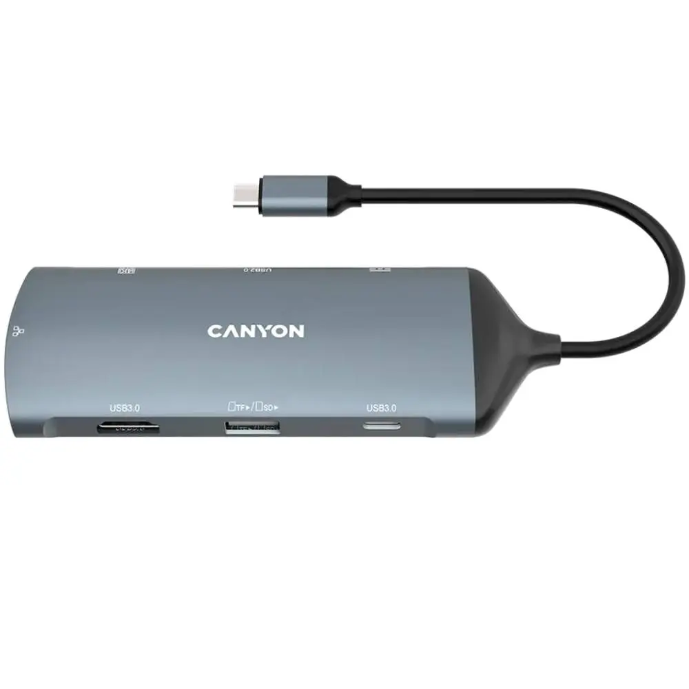 Canyon DS-15 8-i-1 USB-C Hub 4K, Mørkegrå USB-hub - Grå