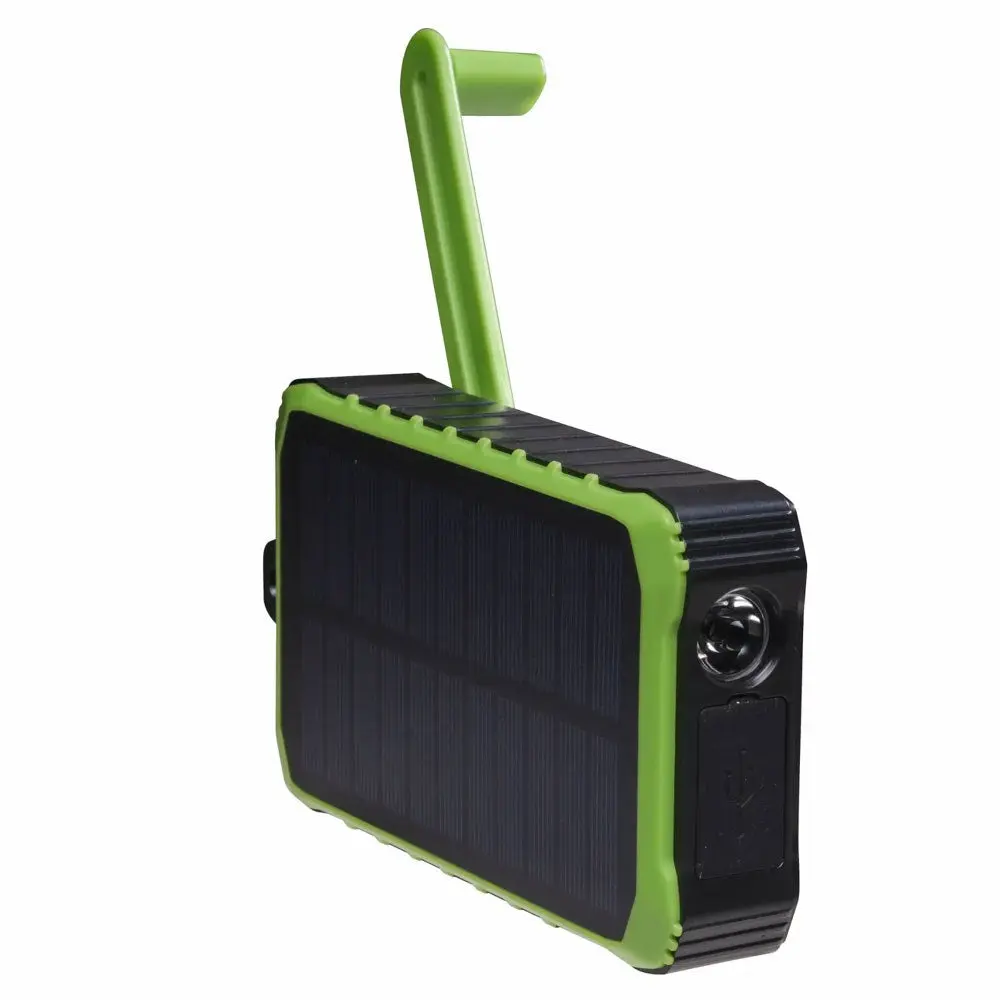 Denver PSO-10012 Solcelle Powerbank m. Håndsveiv & Lommelykt - 10.000 mAh