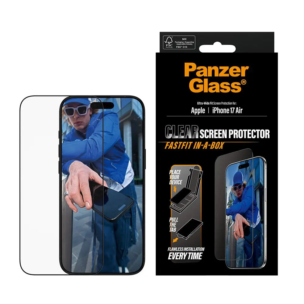 PanzerGlass iPhone Air Skjermbeskytterglass med FastFit In-A-Box - Ultra Wide Fit